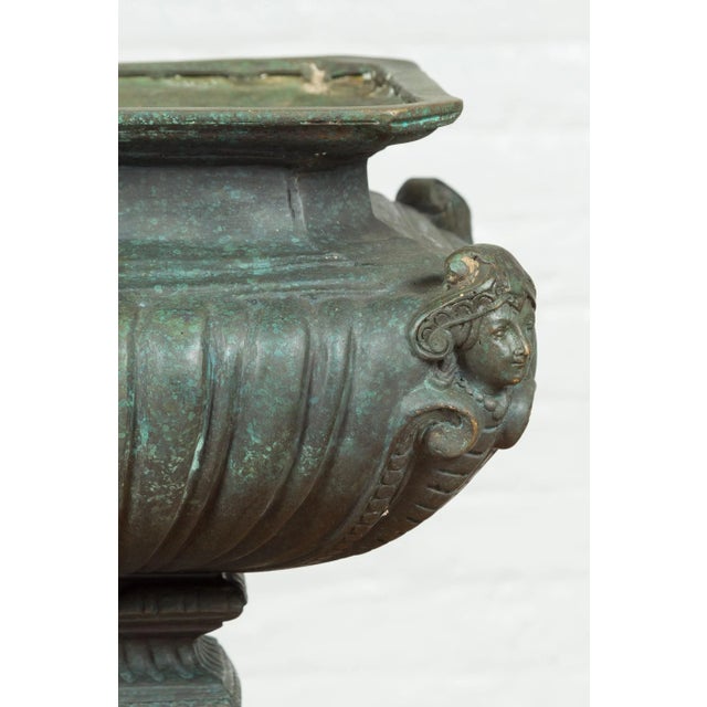Green Contemporary Cast Bronze Planter with Figures, Gadroon Motifs and Verde Patina For Sale - Image 8 of 13