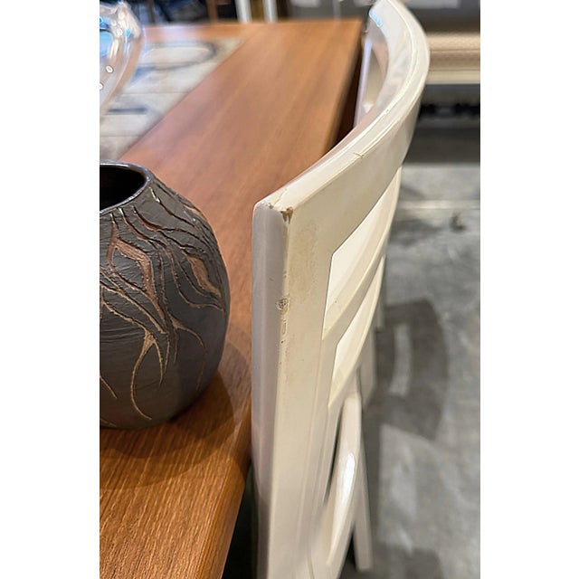 1980s Postmodern Lacquered Dining Chairs Newly Reupholstered - Set of 4 Offwhite For Sale - Image 11 of 11