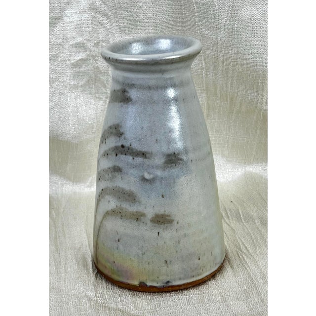 Signed Fp Studio Pottery Vase Iridescent Glaze Carved 7” For Sale - Image 9 of 12