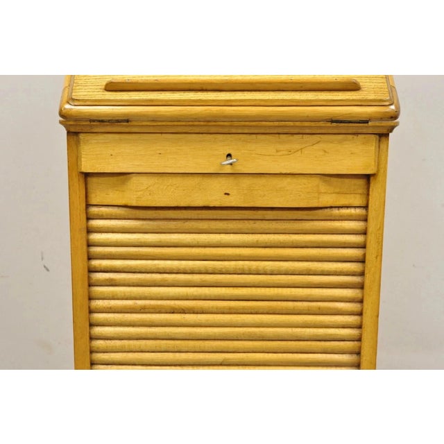 Arts & Crafts Antique Arts & Crafts Oak & Maple Tambour Shutter Door Lectern Filing Cabinet For Sale - Image 3 of 12