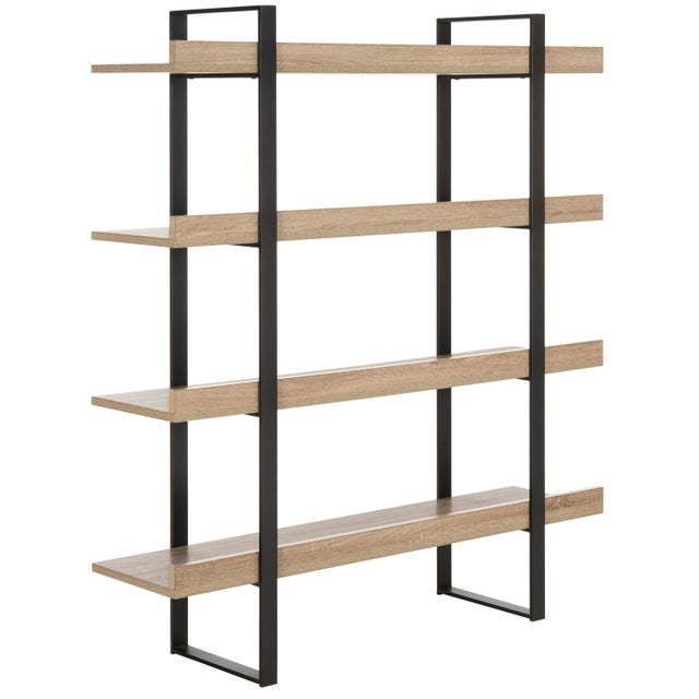 2020s Retro Mid 4 Tier Etagere in Oak & Black For Sale - Image 5 of 9