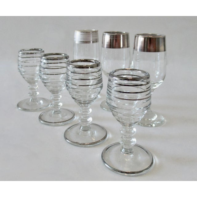 Mid-Century Modern Vintage MCM Dorothy Thorpe & Italian Silver Tiered and Rimmed Glass Cordials (Asst..)- 7 Pieces For Sale - Image 3 of 10