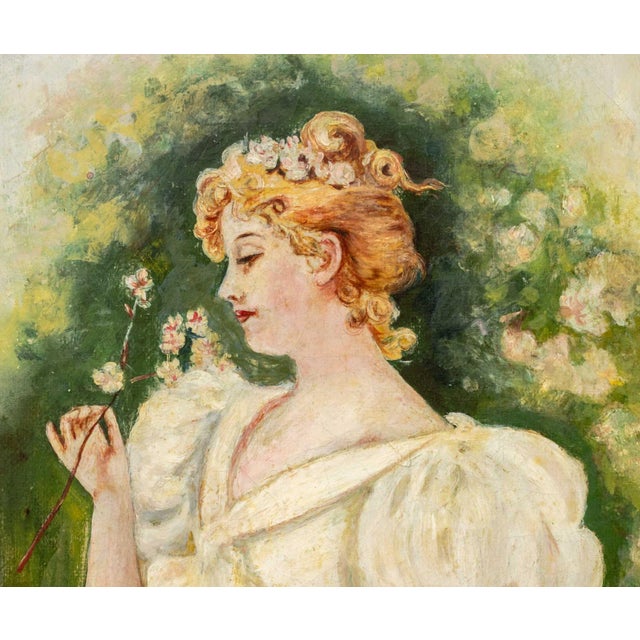 American American Woman With Flowers Oil on Canvas, C. 1900 For Sale - Image 3 of 6