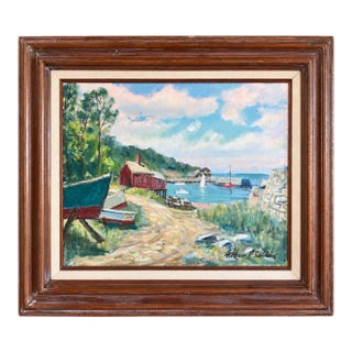 1960s Arthur R. Safford Original Oil Painting of New England Coastal Harbor, Gloucester, Massachusetts For Sale