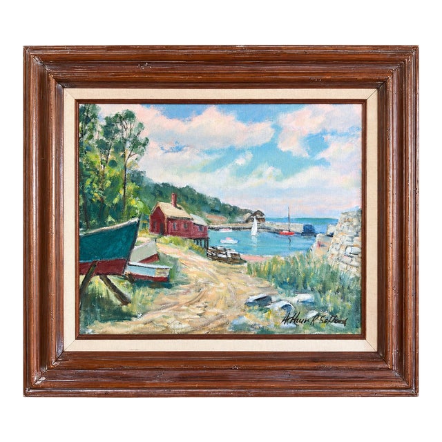 1960s Arthur R. Safford Original Oil Painting of New England Coastal Harbor, Gloucester, Massachusetts For Sale