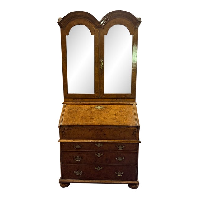 18th Century English Walnut Double Dome Bureau Bookcase For Sale