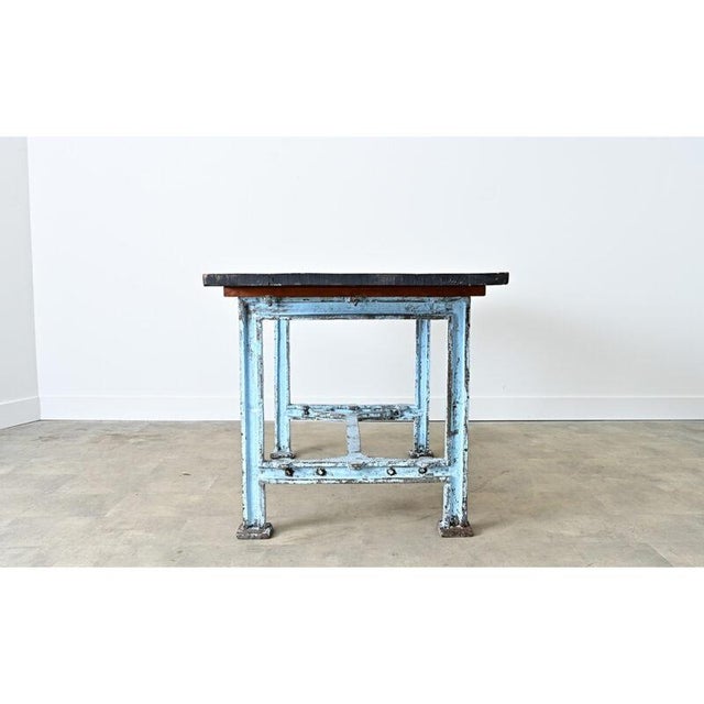 Black French Antique Cast Iron & Wood Top Work Table For Sale - Image 8 of 13