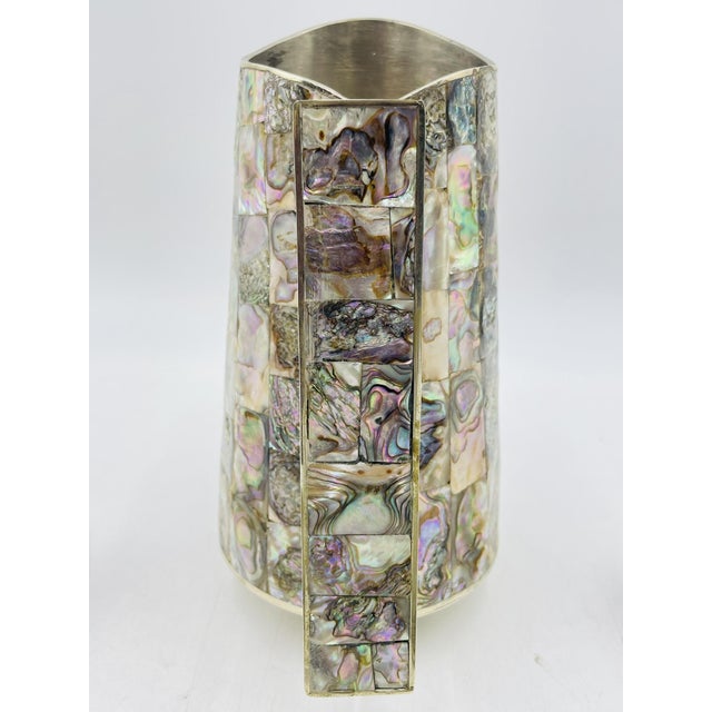 1960s Mexican Alpaca Silver & Abalone Water Pitcher Set After Los Castillo For Sale - Image 9 of 13