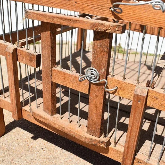 French Rustic Antique French Wood and Metal Pagoda Domed Birdcage, 1900s For Sale - Image 3 of 8