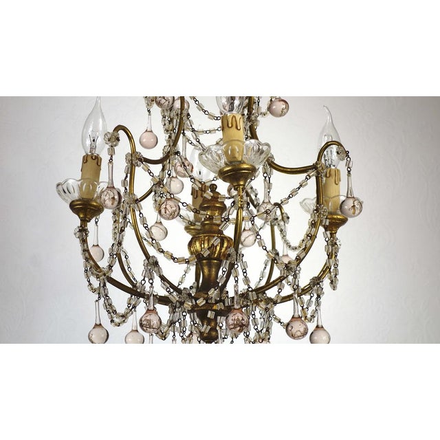 Gold-Plated Metal & Murano Glass Drop Chandelier, 1930s For Sale - Image 6 of 14