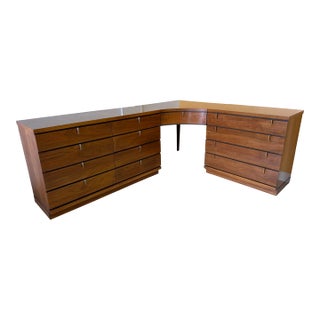 1960s Mid Century Modern 3 Piece Corner Desk With Dressers Chests by Johnson Carper For Sale
