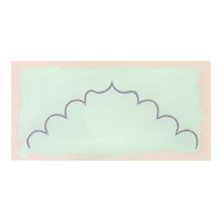 Original Painting | Turquoise Abstract Painting With Whimsical Arch Shape, 14 X 28 In. For Sale