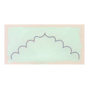 Original Painting | Turquoise Abstract Painting With Whimsical Arch Shape, 14 X 28 In.