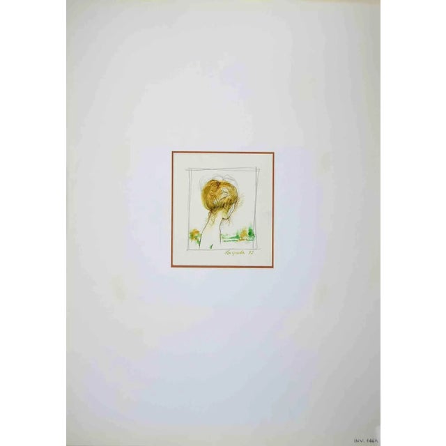 Portrait from Behind is an original drawing in ink and watercolor realized by Leo Guida in 1972. Good condition. Hand-...