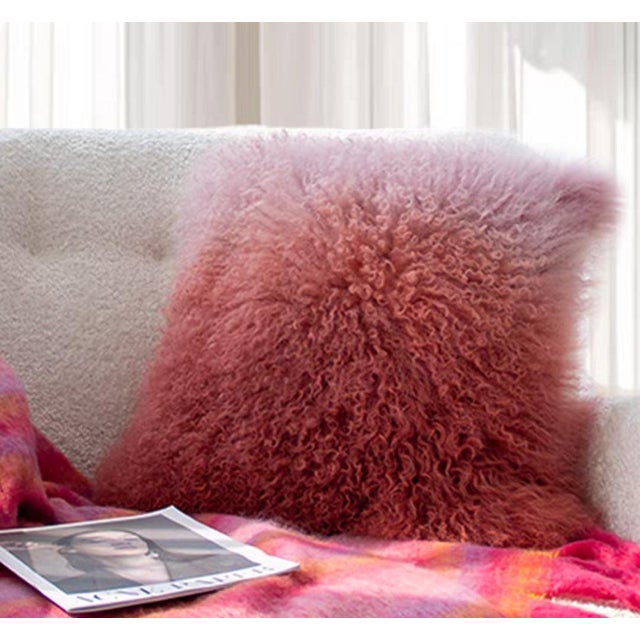 Contemporary Gradient Pink Fluffy Velvet Core Throw Pillow - 18 Inches For Sale - Image 3 of 4