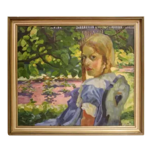 Portrait of a Girl Sitting in a Summer Garden Oil on Canvas Painting