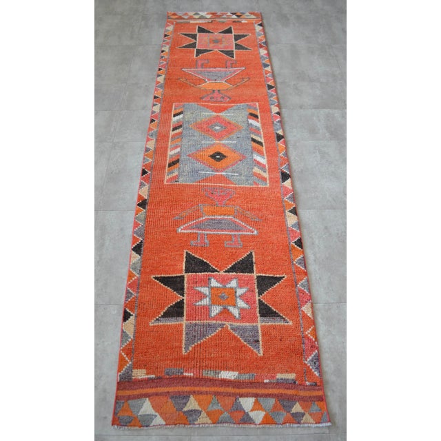 1970s Vintage Hand Knotted Primitive Turkish Runner For Sale - Image 6 of 12