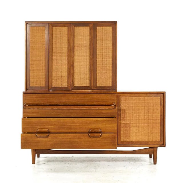 Brown Lawrence Peabody Mid Century Walnut and Cane Buffet With Hutch For Sale - Image 8 of 13