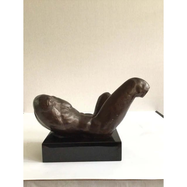 Metal 1970s Iron Male Nude Classical Sculpture on Polished Stone Base For Sale - Image 7 of 10