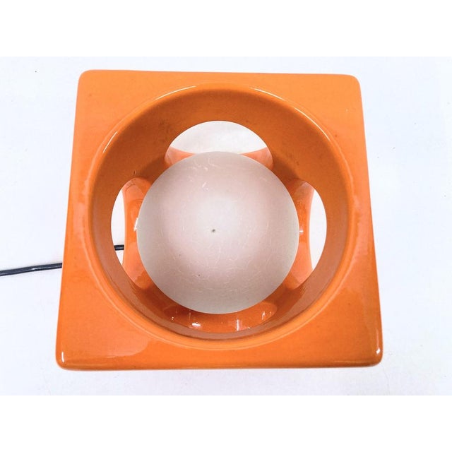 Glass Space Age Cube-Shaped Orange Ceramic Table Lamp, 1970s For Sale - Image 7 of 11