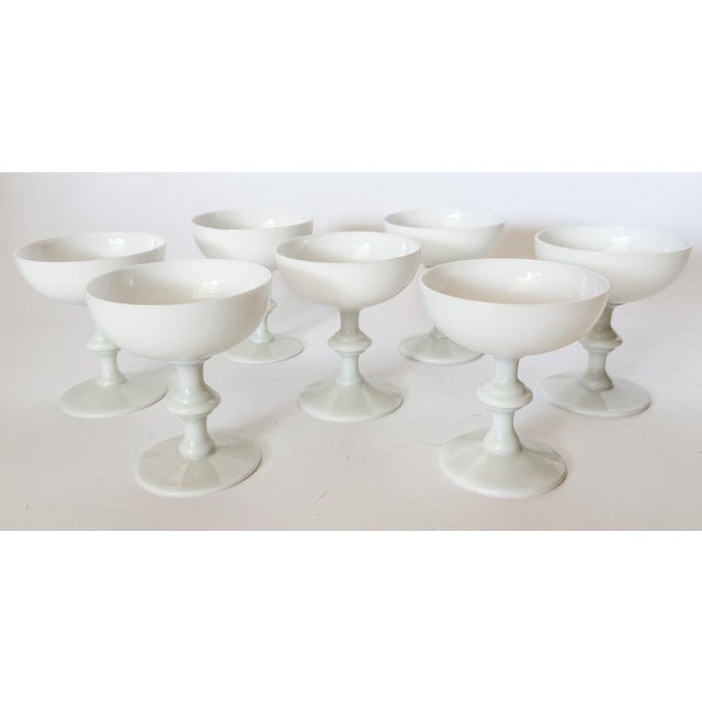 Fantastic set of vintage French white opaline milk glass champagne coupes by Portieux Vallerysthal. Perfect for champagne...