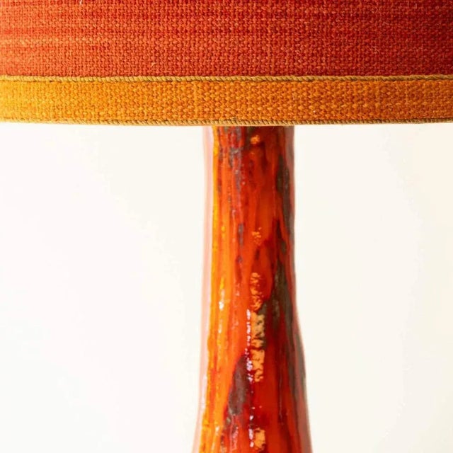 Brown Red Brown Ceramic Floor Table Lamp with Lampshade attributed to R. Houben, 1970s For Sale - Image 8 of 12