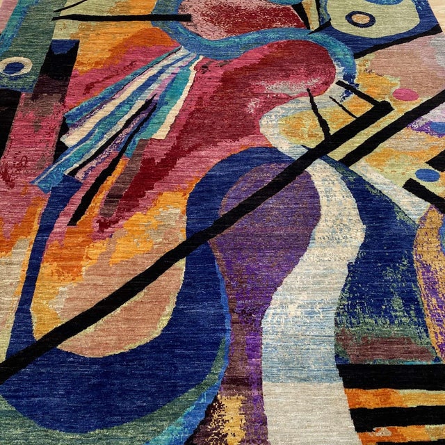 Modern After Wassily Kandinsky Modern Hand-Knotted Wool Rug - 4'3" X 5'7" For Sale - Image 3 of 18