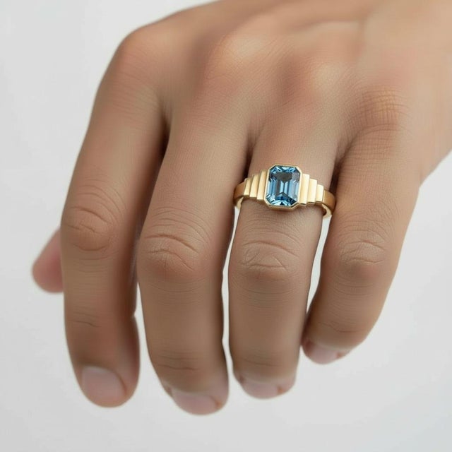 Topaz Solitaire Ring for Men Silver, Gold, Size 10 For Sale - Image 4 of 6