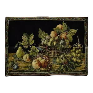 French Wall Hanging Tapestry Aubusson Fruit Still Life Black Background