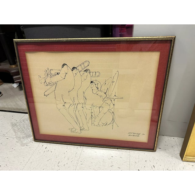 Vintage 1970's Original Leo Meiersdorf New Orleans Drawing, Framed For Sale - Image 11 of 11