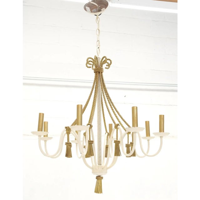 Metal Tassels & Twisted Rope Motive 8 Candles Light Fixture Chandelier For Sale - Image 4 of 13