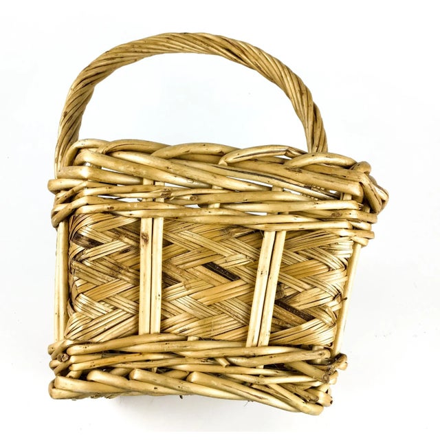Wood Vintage English Reed and Wicker Market Basket For Sale - Image 7 of 13