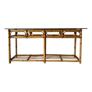 Vintage Palm Beach Bamboo and Glass Top Sofa Console Table For Sale