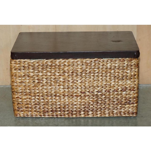 Vintage Wicker Linen Storage Trunks Seats with Wood Tops, Set of 2 For Sale - Image 17 of 18