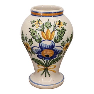 19th Century Portuguese Floral Vase, Earthenware, Faience For Sale