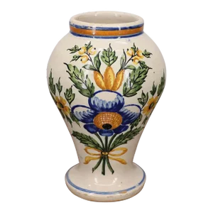 19th Century Portuguese Floral Vase, Earthenware, Faience