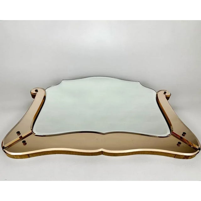 Mid-Century Art Deco Mirror with Rose Glass Scalloped Edge Frame For Sale - Image 3 of 11