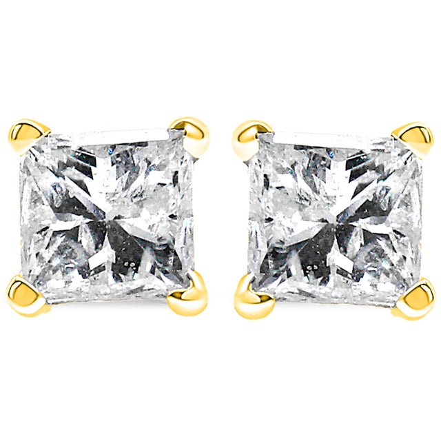 Frame her face with the bold and impressive look of these fabulous princess cut diamond stud earrings. Crafted in genuine...