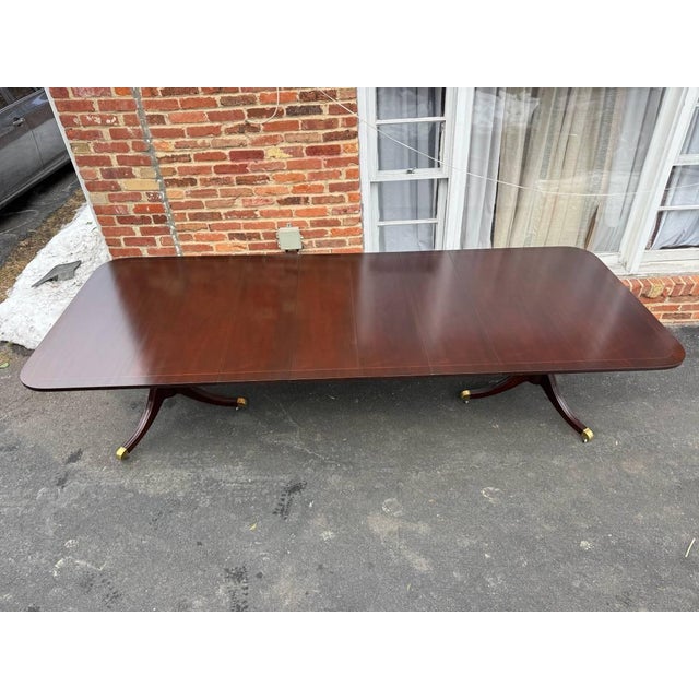 Kindel Oxford Georgian Style Mahogany Double Pedestal Extension Dining Table With 4 leaves. American made , inlaid...