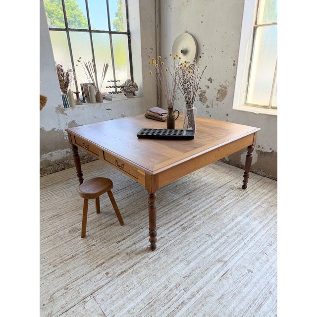 Large Oak Square Conference Table, 1950 For Sale - Image 10 of 18