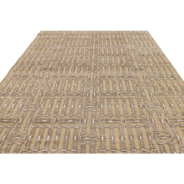 9 X 12 Contemporary Soumak Tan Wool and Jute Rug Handmade Geometric For Sale - Image 10 of 11
