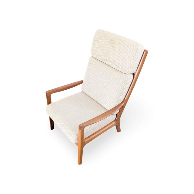 Wood Senator Highback Armchair and Pouf by Ole Wanscher for Poul Jeppesen, Set of 3 For Sale - Image 7 of 15