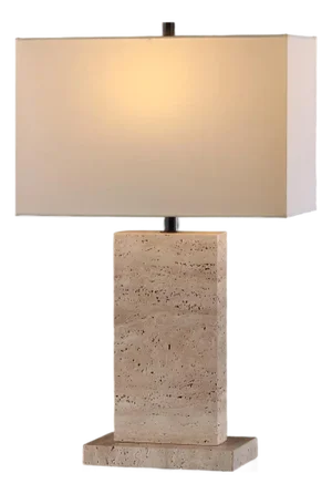 Jennabriana Travertine Table Lamp in Travertine/Black