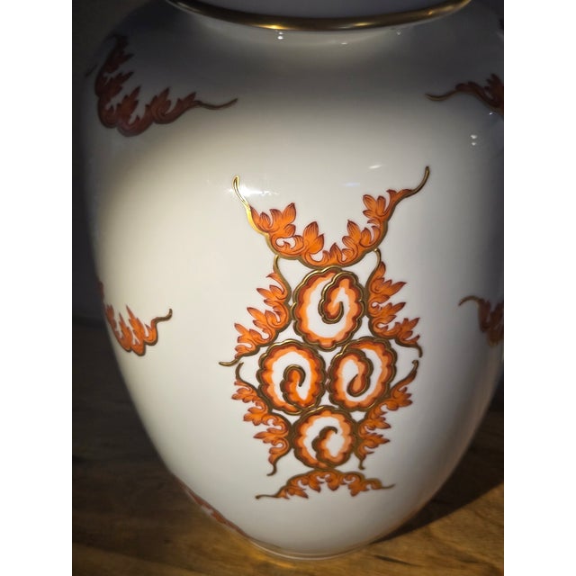 Large 16.5" Mid-Century Hertel-Jacob Bavaria Gilded Porcelain Ginger Jar – Signed E. Habenicht – Red Dragon Motif For Sale - Image 9 of 10
