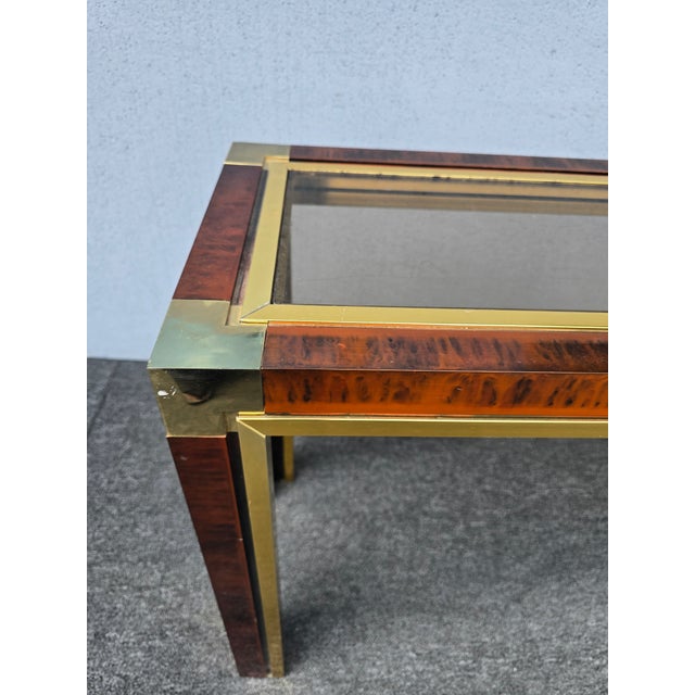Brown Vintage Mid Century Faux Tortoise Shell Side Console Table & Brass Lined Frame For Sale - Image 8 of 12