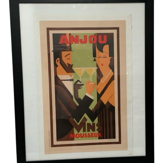 Vintage Amoro “Anjou Vins Mousseux” French Art Deco Lithographic Advertising Poster France C. 1932 For Sale - Image 10 of 10
