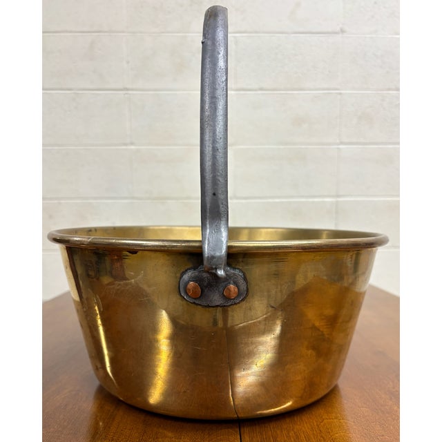 Traditional Antique Brass Jam Pan Pot Bucket With Iron Handle For Sale - Image 3 of 9