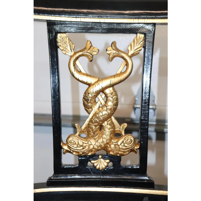 Traditional French Empire Style Ebonized Giltwood Carved Dolphins Settee Circa 1950 For Sale - Image 3 of 13