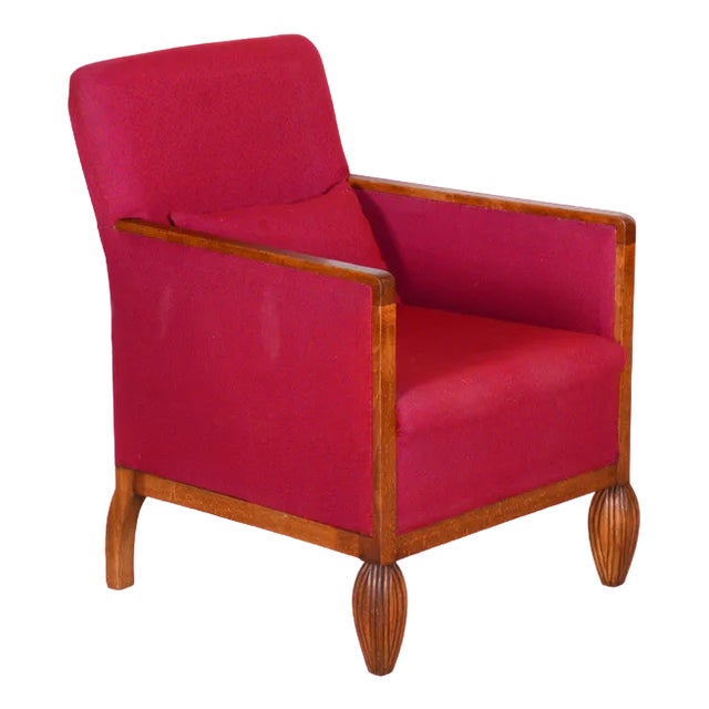 French Art Deco Red Chair in Beech, 1930s For Sale