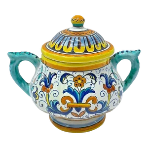 Vintage Deruta Abstract Floral & Leaf Sugar Bowl